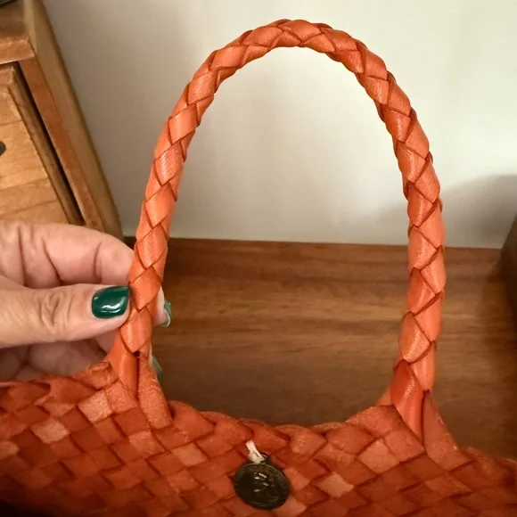 Dragon Diffusion Santa Croce Small Orange Woven Leather Tote - Picture 7 of 9